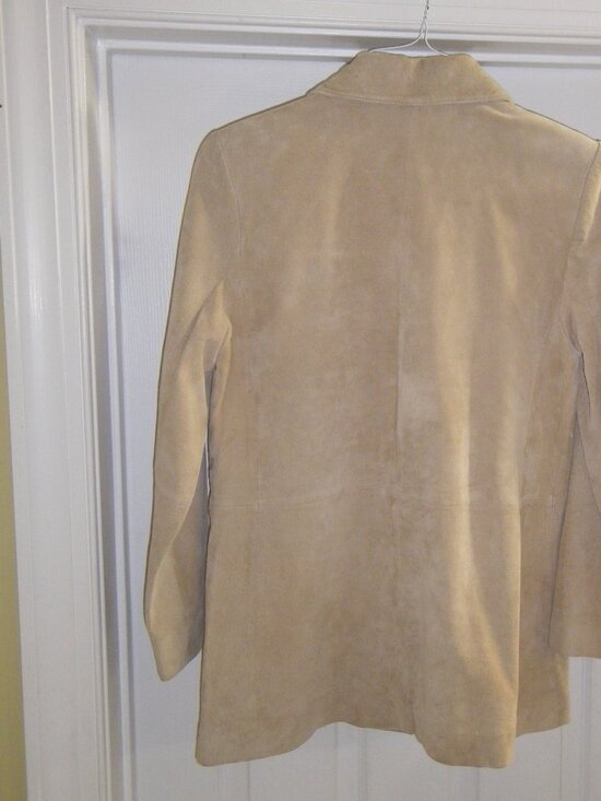 Women’s Suede Leather Three Quarter Length Coat Jacket - Picture 5 of 7